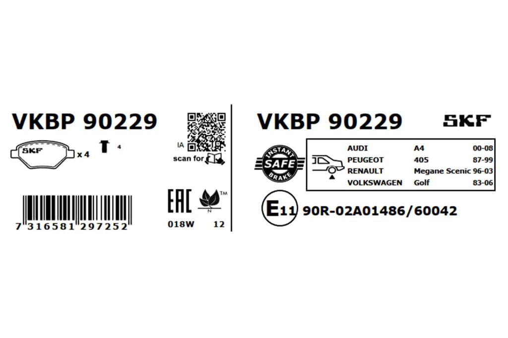 Jogo de 4 pastilhas de travão SKF ref. VKBP 90229